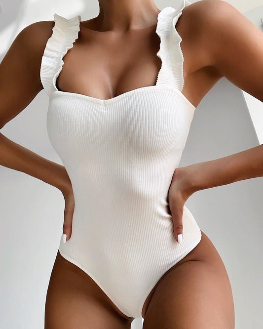 2022/2023 New Sexy One Piece Swimsuit Women Ruffle Swimwear Bodysuit Swimsuit Push Up Monokini Solid Bathing Suits Summer Beach Wear